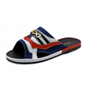 Men Sandals SKF-39 Navy Suede-White-Red Nappa Microfiber Leather